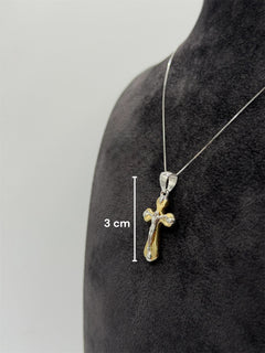 Collana croce scatolata con Cristo bicolore oro