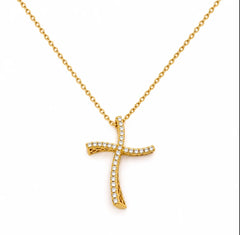 Collana croce ondulata BIG oro e diamanti
