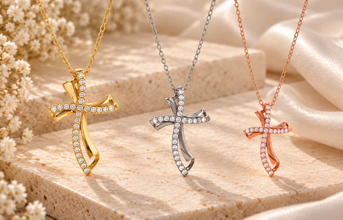 Collana croce ondulata BIG oro e diamanti