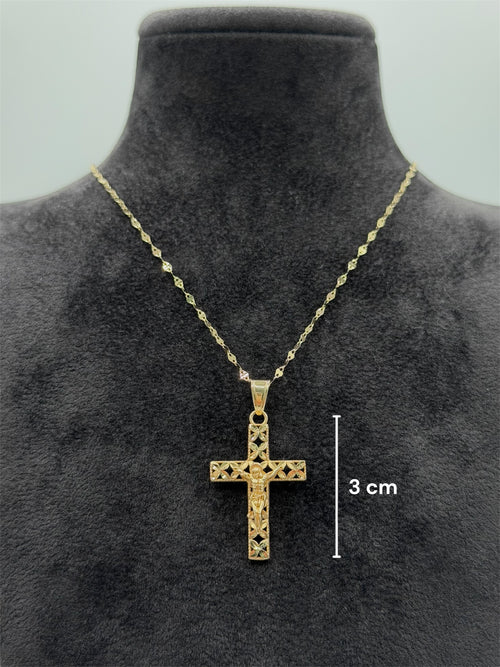 Collana croce con Cristo lavorata oro