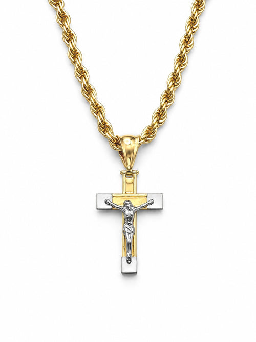 Collana croce Cristo bicolore