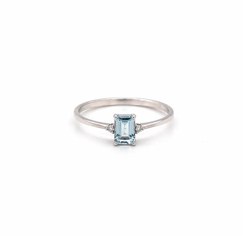 Anello rettangolare oro 9ct acquamarina e diamanti