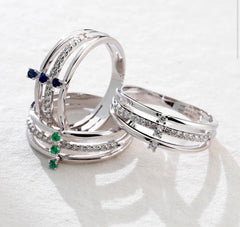 Anello trilogy smeraldi e diamanti