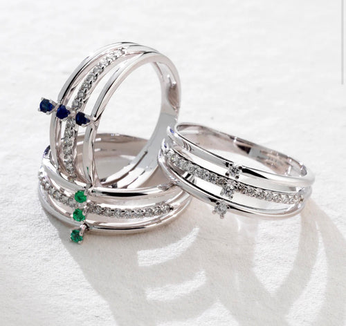 Anello trilogy zaffiri e diamanti