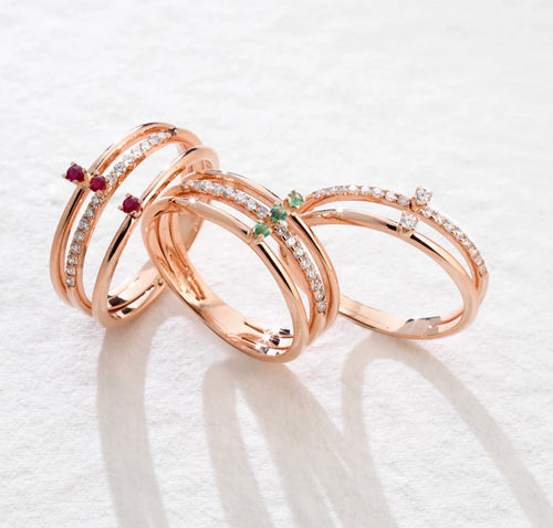 Anello trilogy rubini e diamanti