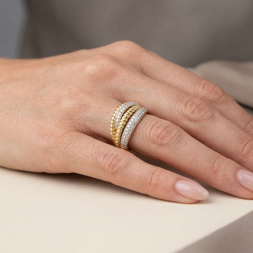 Anello fasce bicolore oro