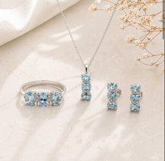 Collana trilogy oro 9ct acquamarina e diamanti