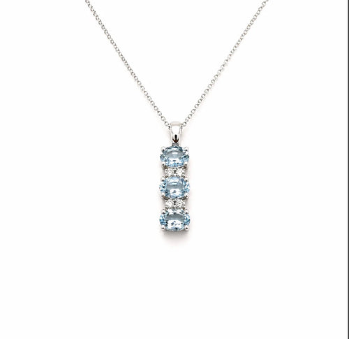 Collana trilogy oro 9ct acquamarina e diamanti