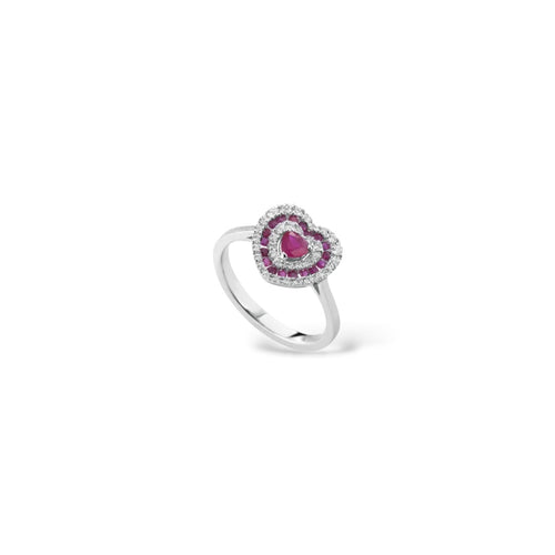 Anello cuore rubino e diamanti