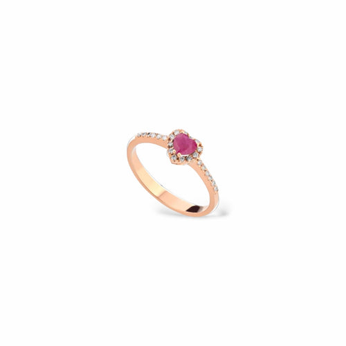 Anello cuore oro rosa e rubino