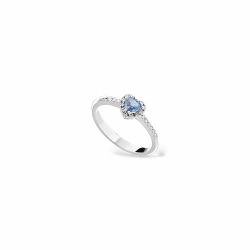 Anello cuore oro bianco e acquamarina