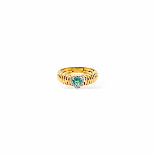 Anello tubogas fascia stretta oro e cuore smeraldo