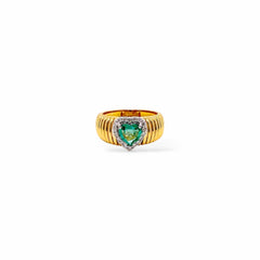 Anello tubogas fascia larga oro e cuore smeraldo