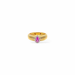 Anello tubogas fascia stretta oro e goccia zaffiro rosa