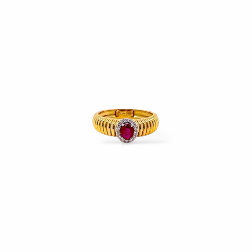 Anello tubogas fascia stretta oro e rubino centrale