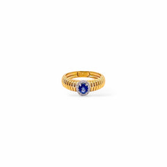 Anello tubogas fascia stretta oro e zaffiro centrale