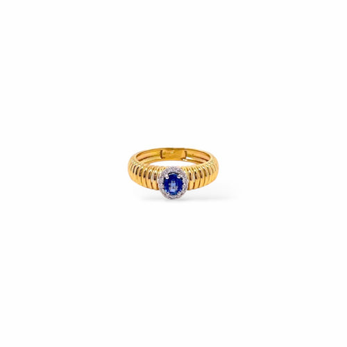 Anello tubogas fascia stretta oro e zaffiro centrale