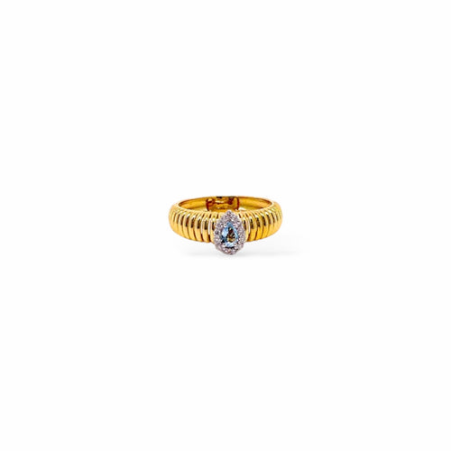 Anello tubogas fascia stretta oro e goccia acquamarina