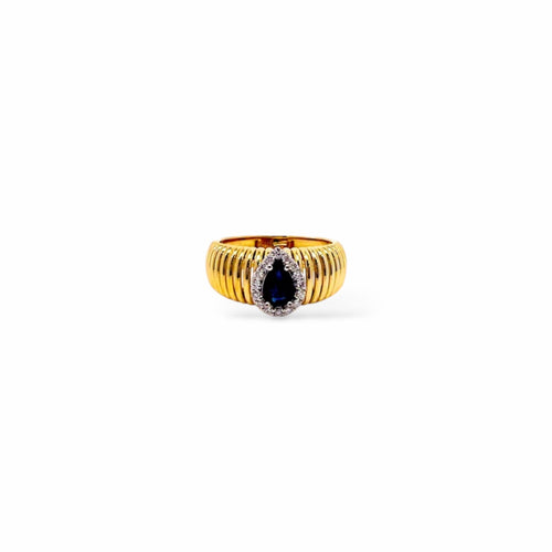 Anello tubogas fascia larga oro e goccia zaffiro