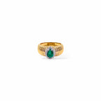 Anello tubogas fascia larga oro e goccia smeraldo