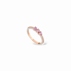 Anello trilogy cuoricini zaffiri rosa e diamanti