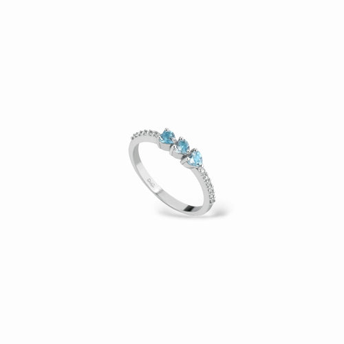 Anello trilogy cuoricini acquamarina e diamanti