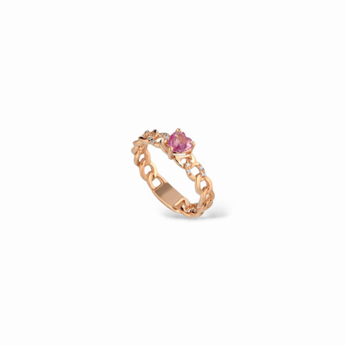 Anello groumette zaffiro rosa e diamanti
