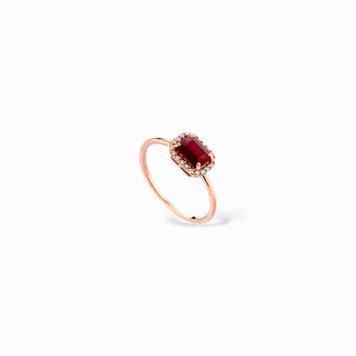 Anello quadrato rubino e diamanti