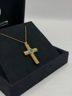 Collana croce oro tubogas con smeraldo