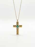 Collana croce oro tubogas con smeraldo