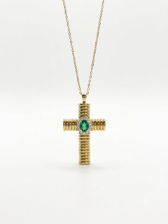 Collana croce oro tubogas con smeraldo