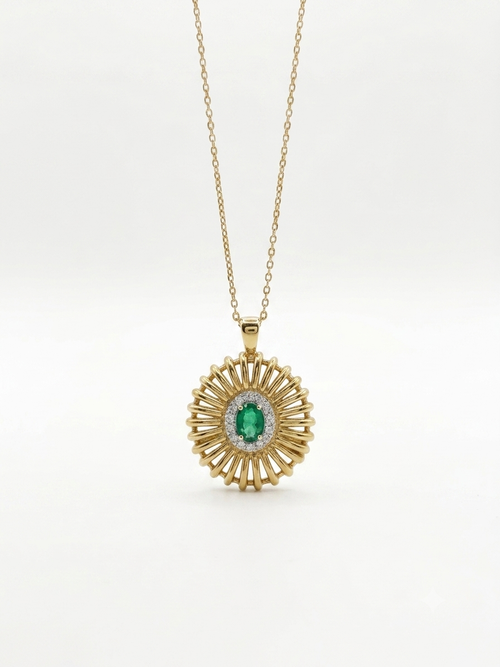 Collana sole oro tubogas e smeraldo