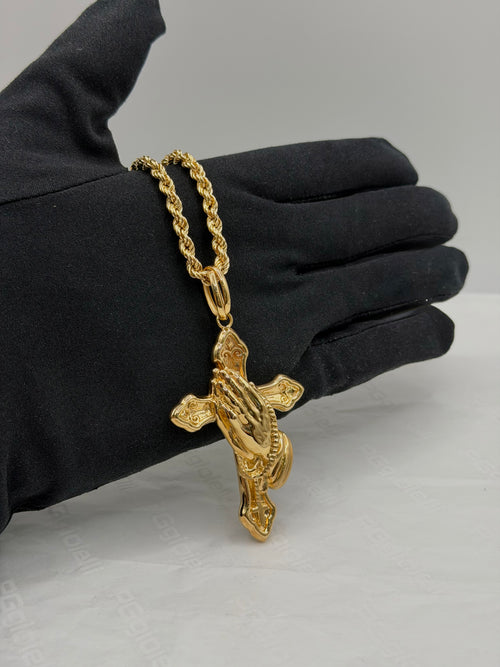 Collana croce mani oro