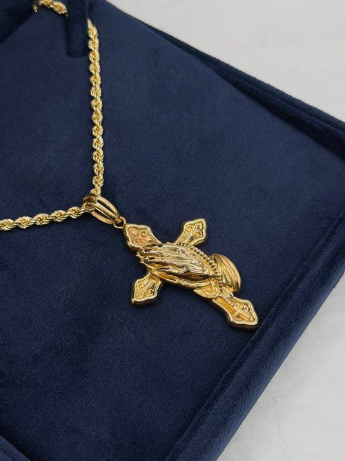 Collana croce mani oro