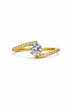 Anello solitario con pietre laterali oro