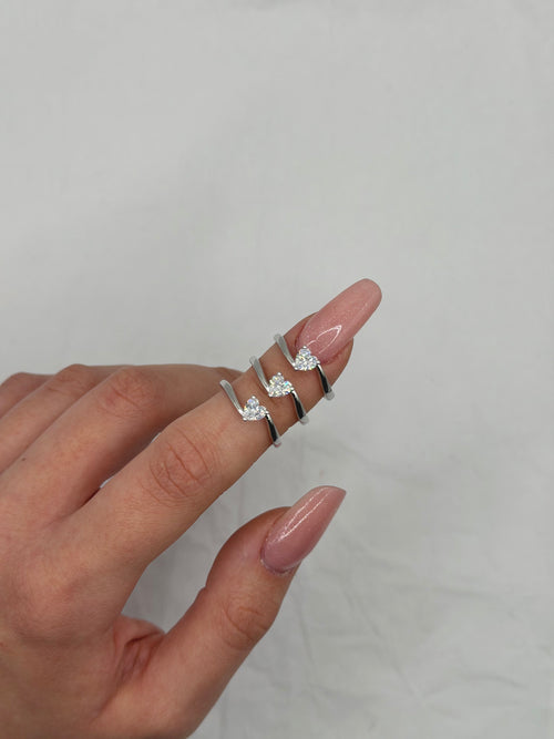 Anello solitario-cuoricino argento