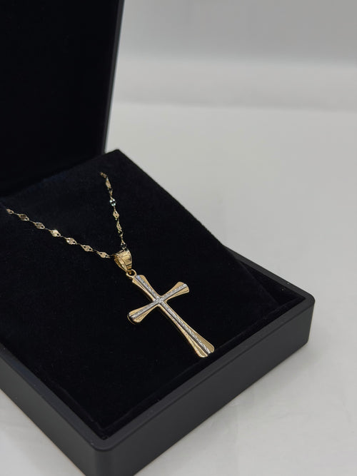 Collana croce bicolore oro