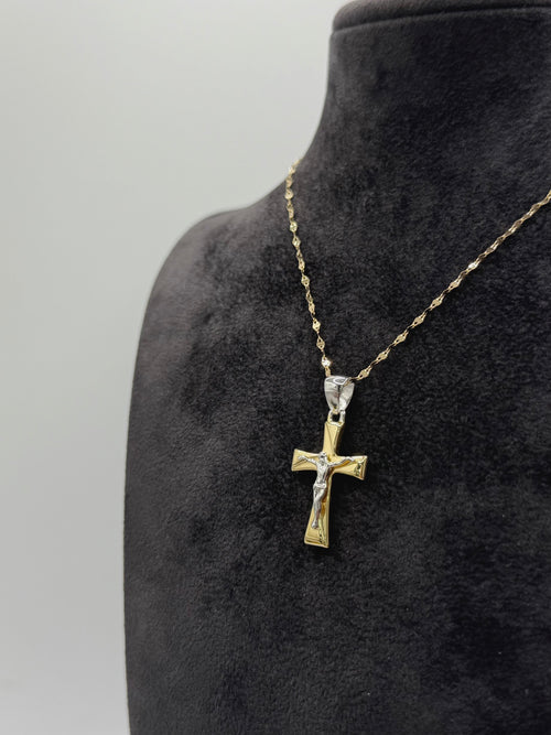 Collana croce con Cristo bicolore oro