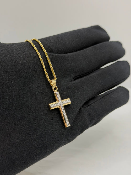 Collana croce bicolore lavorata oro