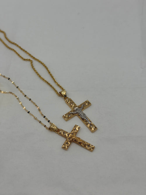 Collana croce con Cristo lavorata oro