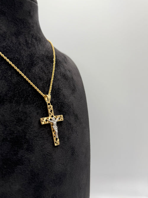 Collana croce con Cristo lavorata oro