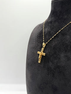 Collana croce con Cristo lavorata oro