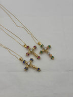 Collana croce MILLELUCI pietre colorate oro
