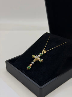 Collana croce MILLELUCI pietre colorate oro