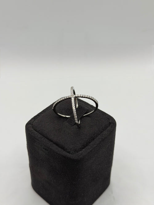 Anello incrocio zirconato argento