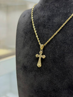 Collana croce lavorata-liscia oro