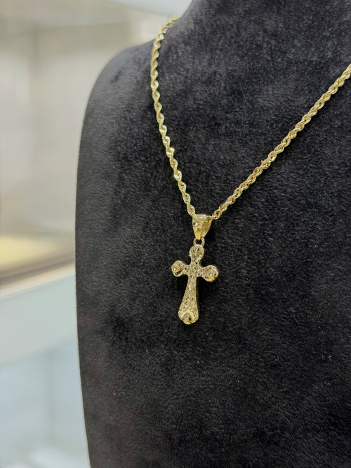Collana croce lavorata-liscia oro