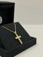 Collana croce scatolata diamantata oro
