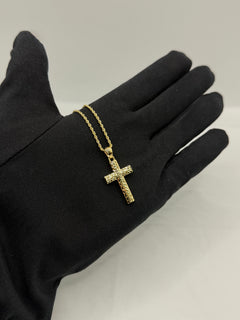 Collana croce scatolata diamantata oro