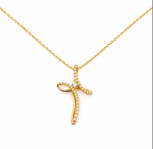 Collana croce farfalla oro e diamanti